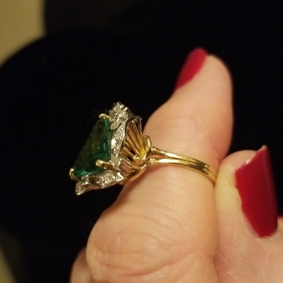 Vintage Art Deco Tourmaline 18k diamond ring - Picture 2 of 11